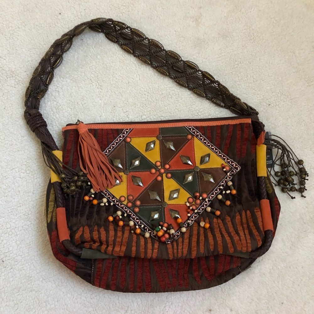 New! ! Sharif suede leather embroidered hobo bag